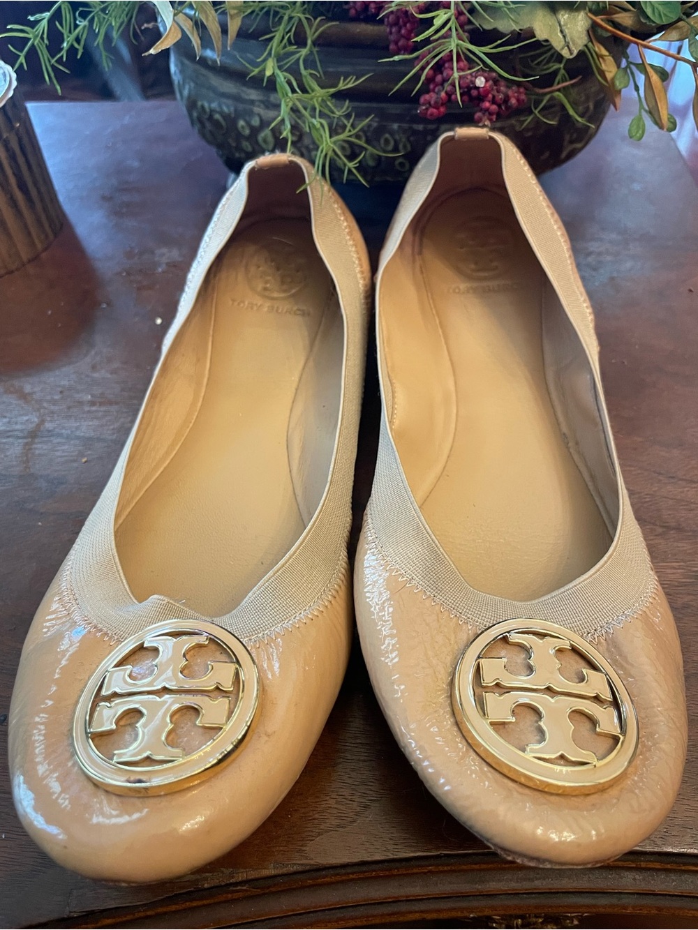 Tory Burch Blush Patent Leather Logo Ballet Flats